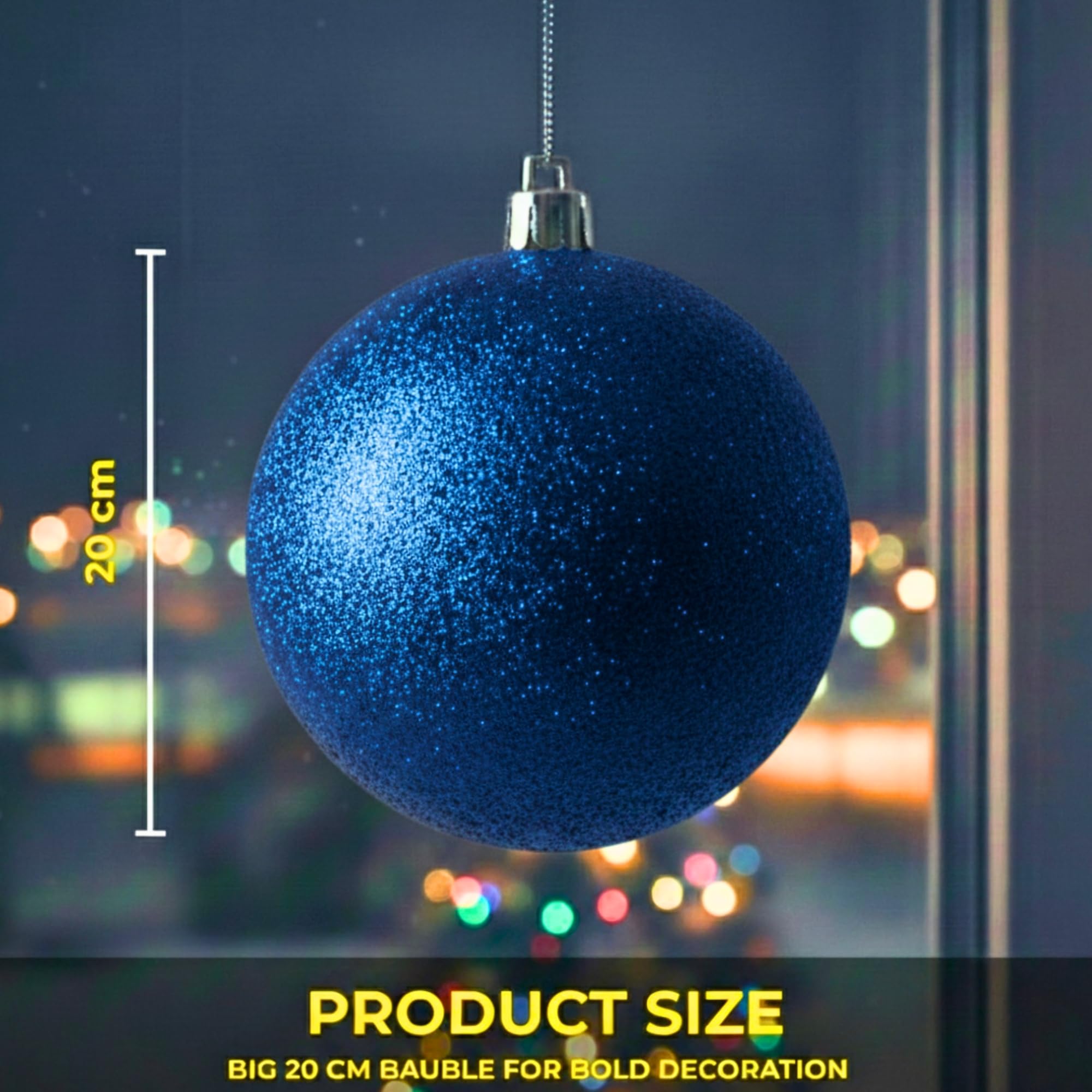 20cm Dark Blue Glitter Shatterproof Christmas Bauble – Sparkling Festive Hanging Decoration