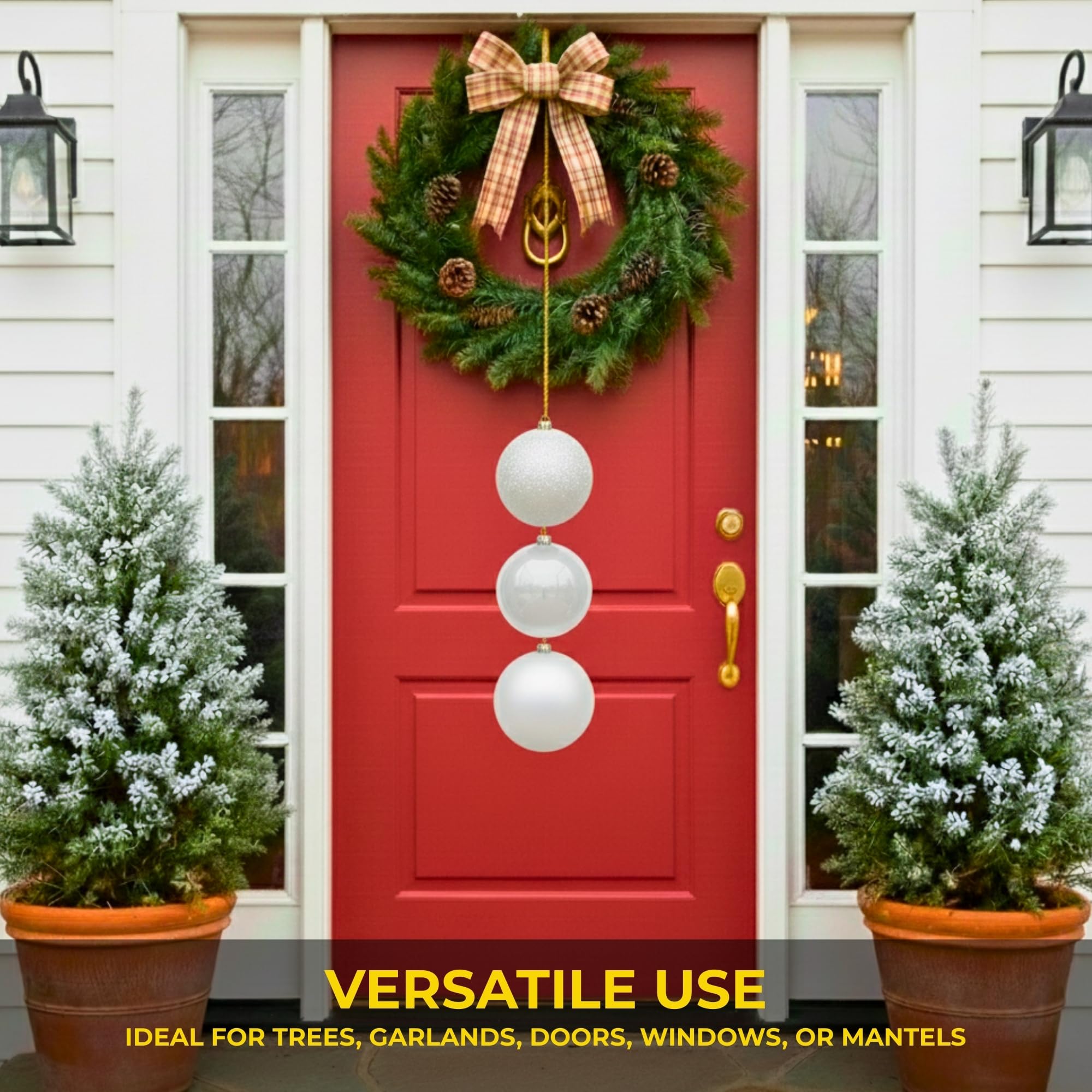 20cm White Christmas Baubles – Assorted 3-Pack (Matt & Glitter, Shatterproof)