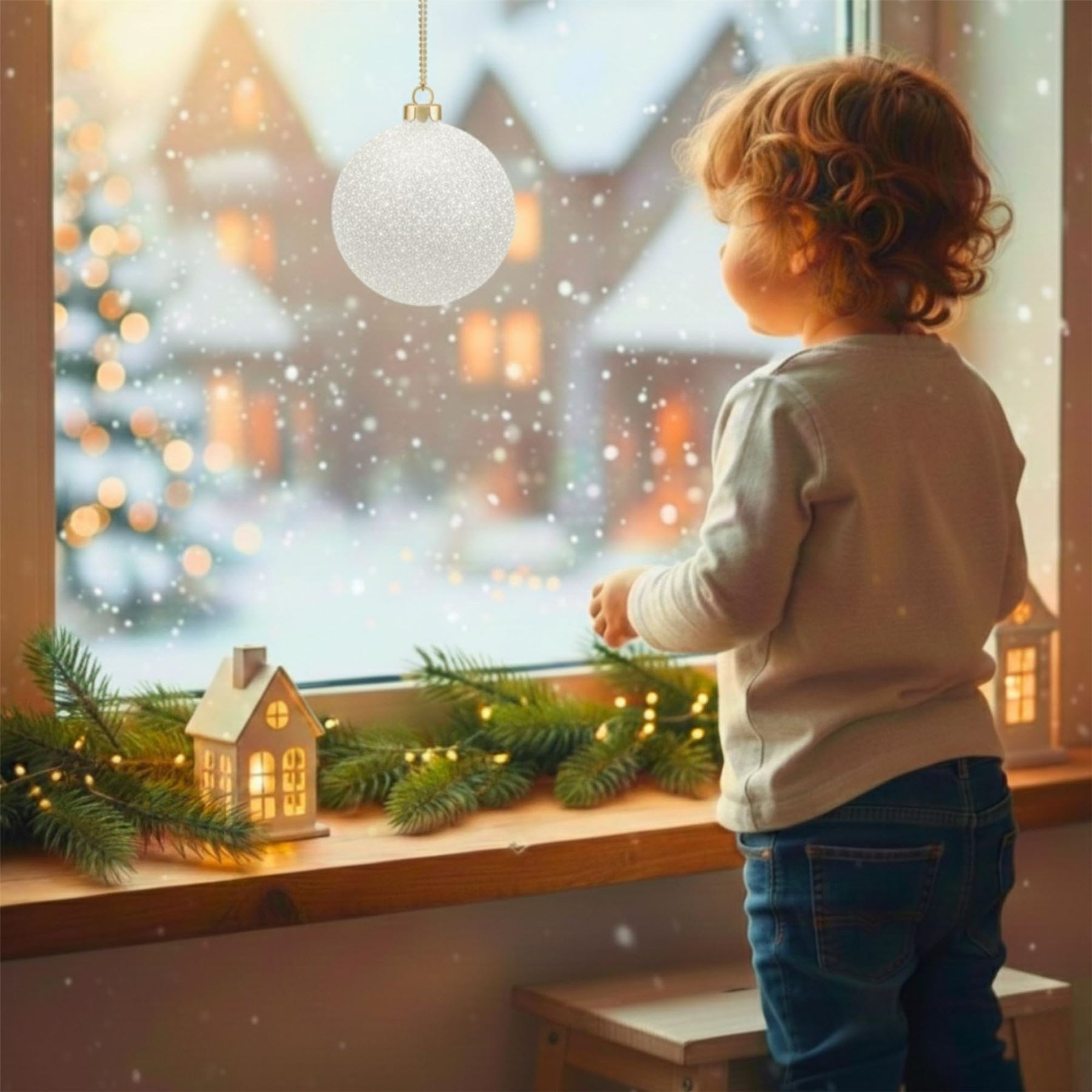 20cm White Glitter Shatterproof Christmas Bauble – Sparkling Festive Hanging Decoration