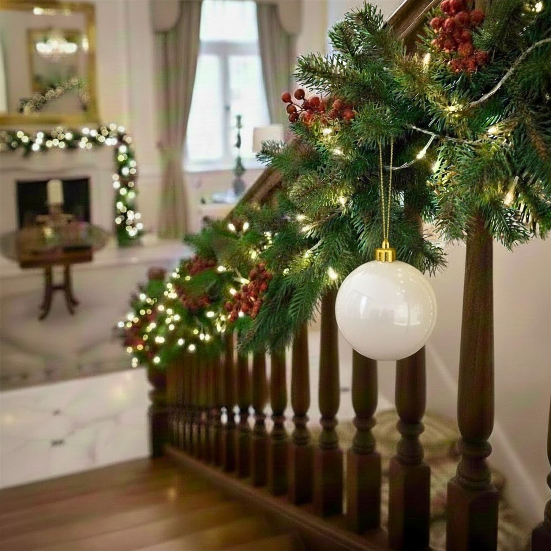 20cm White Shatterproof Christmas Bauble – Glossy Festive Hanging Decoration