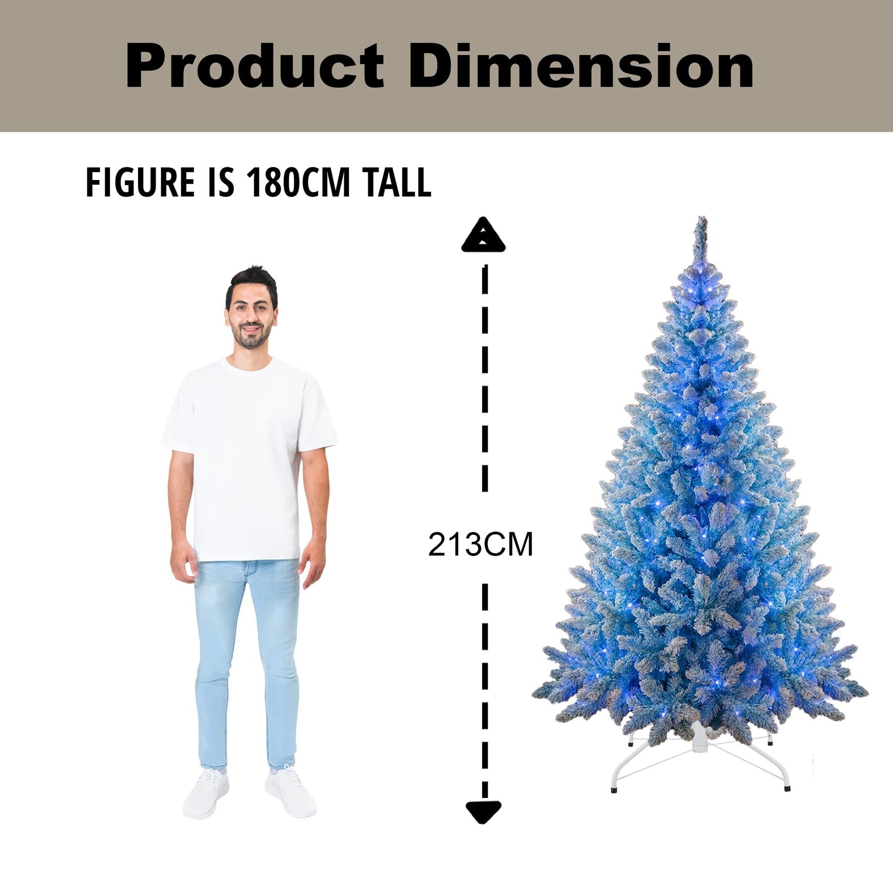7Ft Christmas Tree Prelit Snow Flock Blue LED Artificial Pine Holiday Home Decor