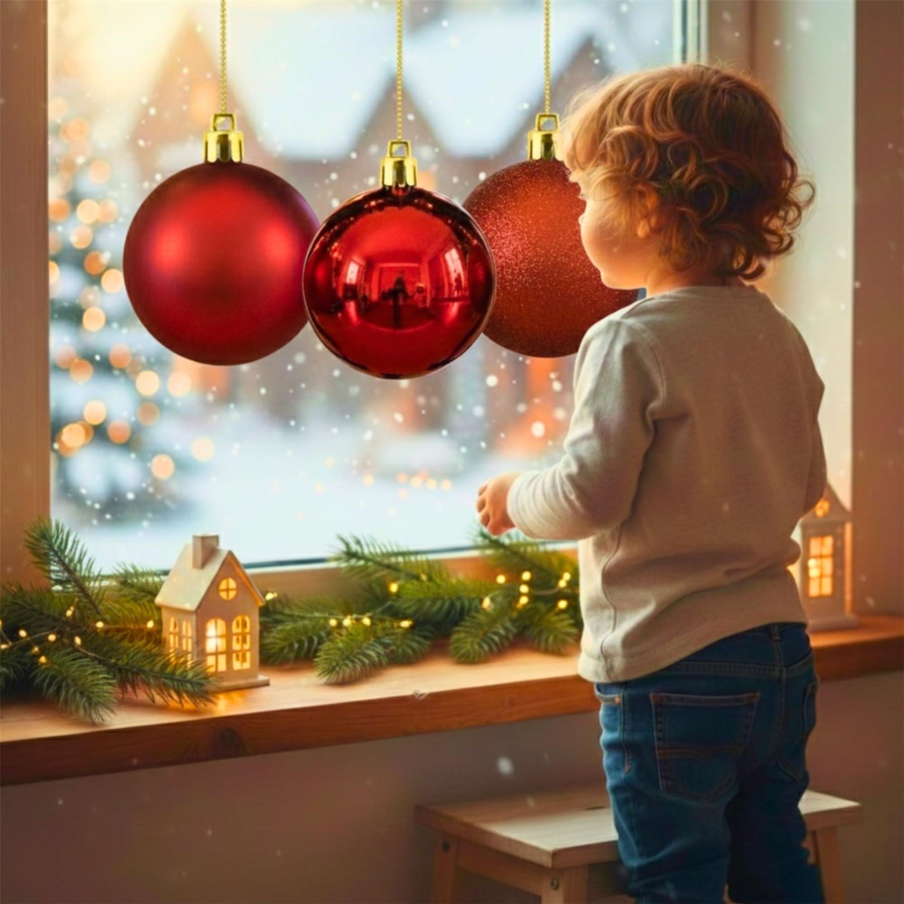 25cm Red Christmas Baubles – Assorted 3-Pack (Matte & Glitter, Shatterproof)