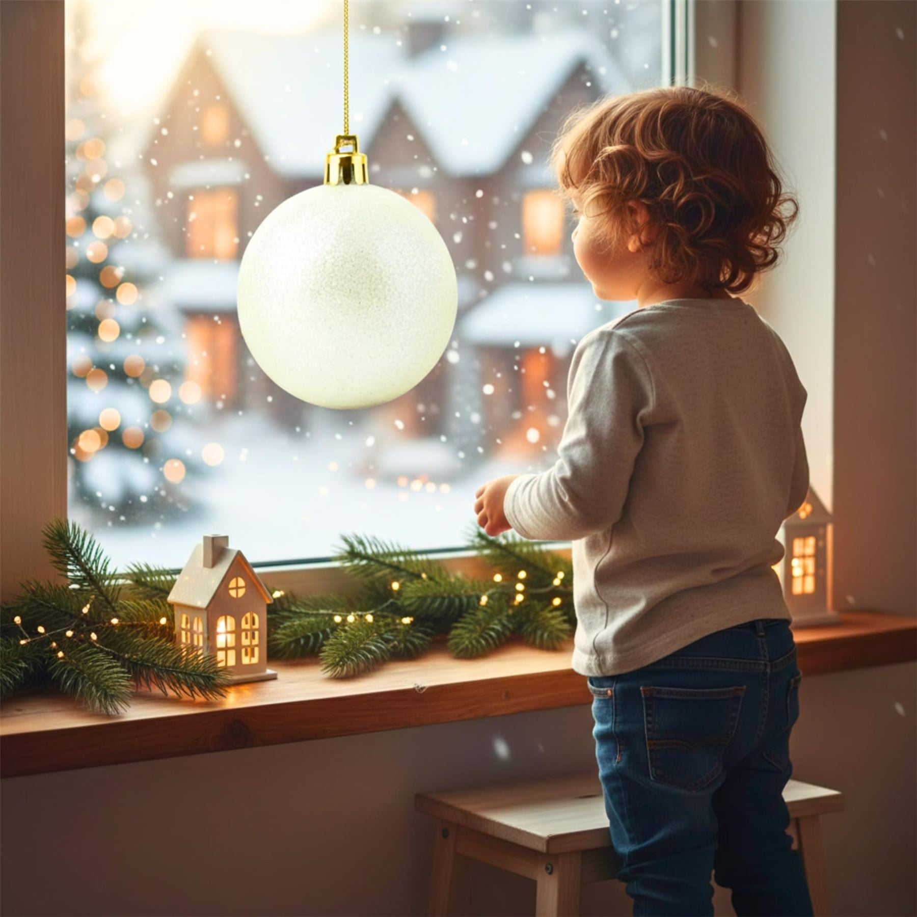 25cm White Christmas Bauble – Glitter Finish, Shatterproof