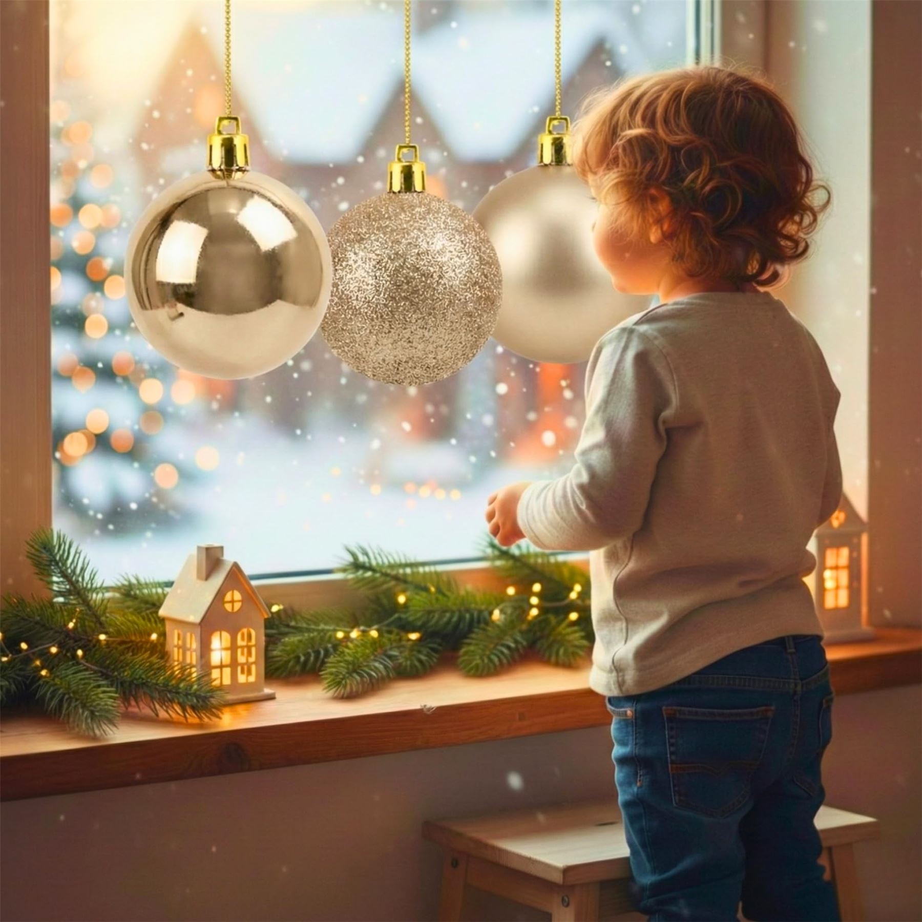 25cm Champagne Christmas Baubles – Assorted 3-Pack (Matte & Glitter, Shatterproof)