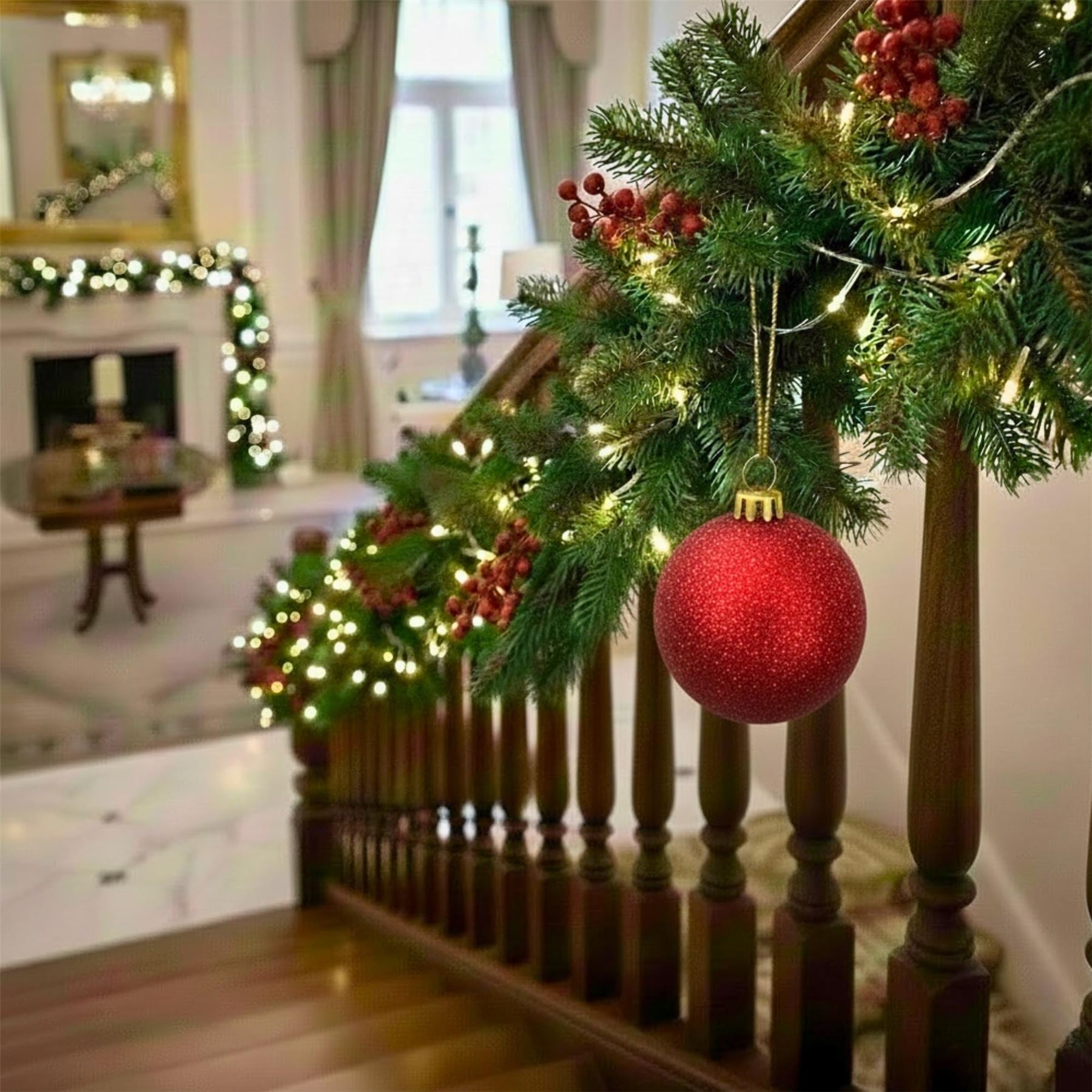 20cm Red Glitter Shatterproof Christmas Bauble – Sparkling Festive Hanging Decoration