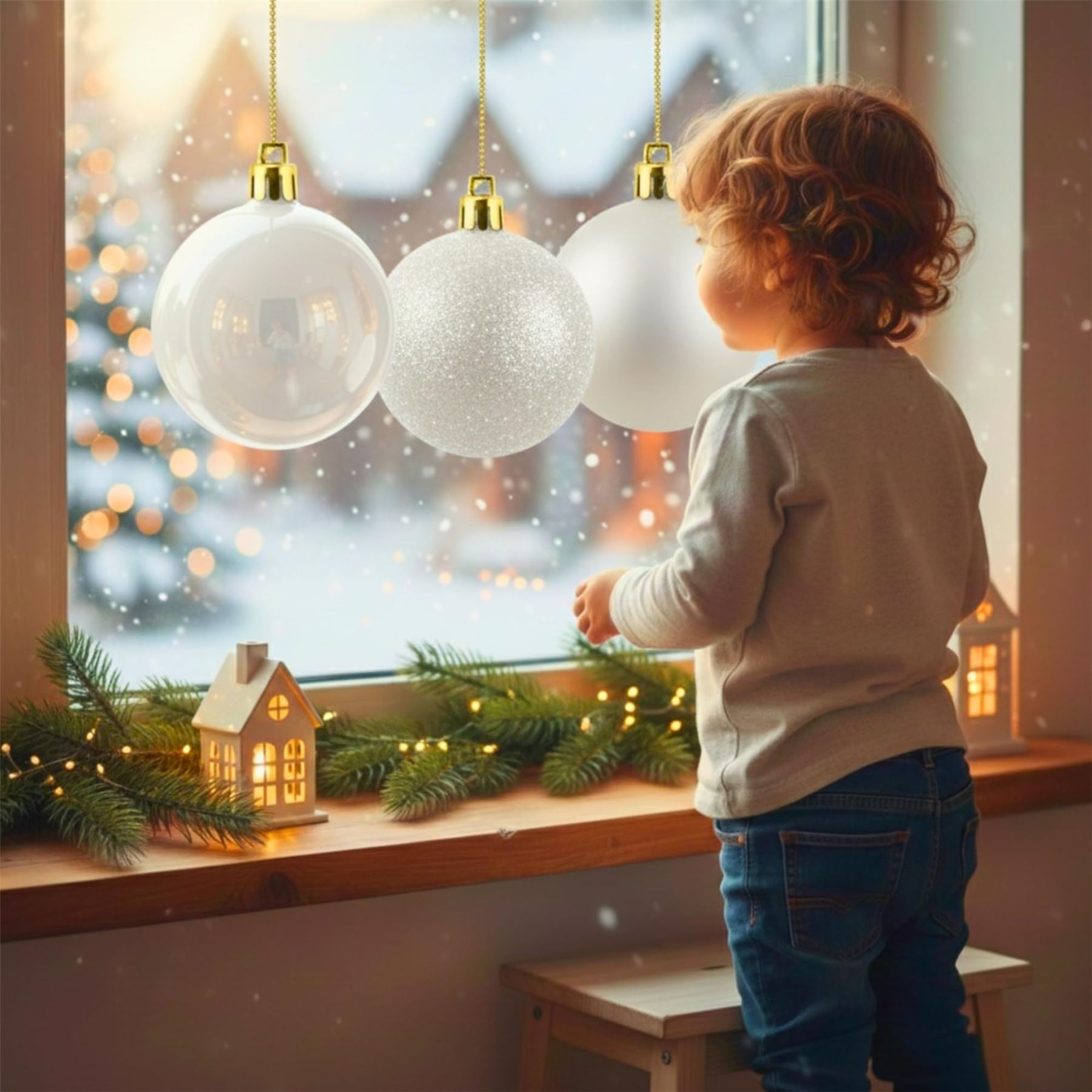 25cm White Christmas Baubles – Assorted 3-Pack (Matte & Glitter, Shatterproof)