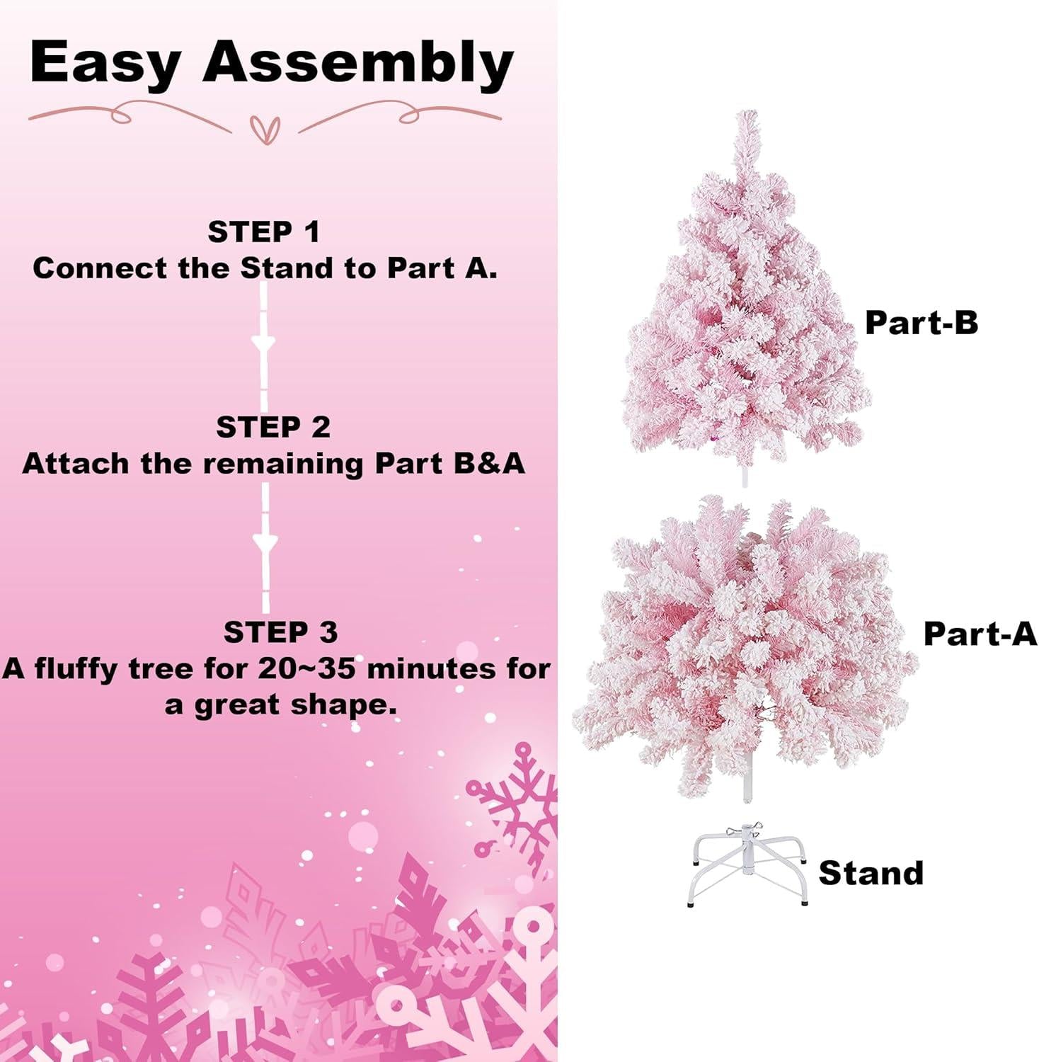 8Ft Christmas Tree Snow Flocked Pink Dusted Artificial Pine Holiday Home Decor