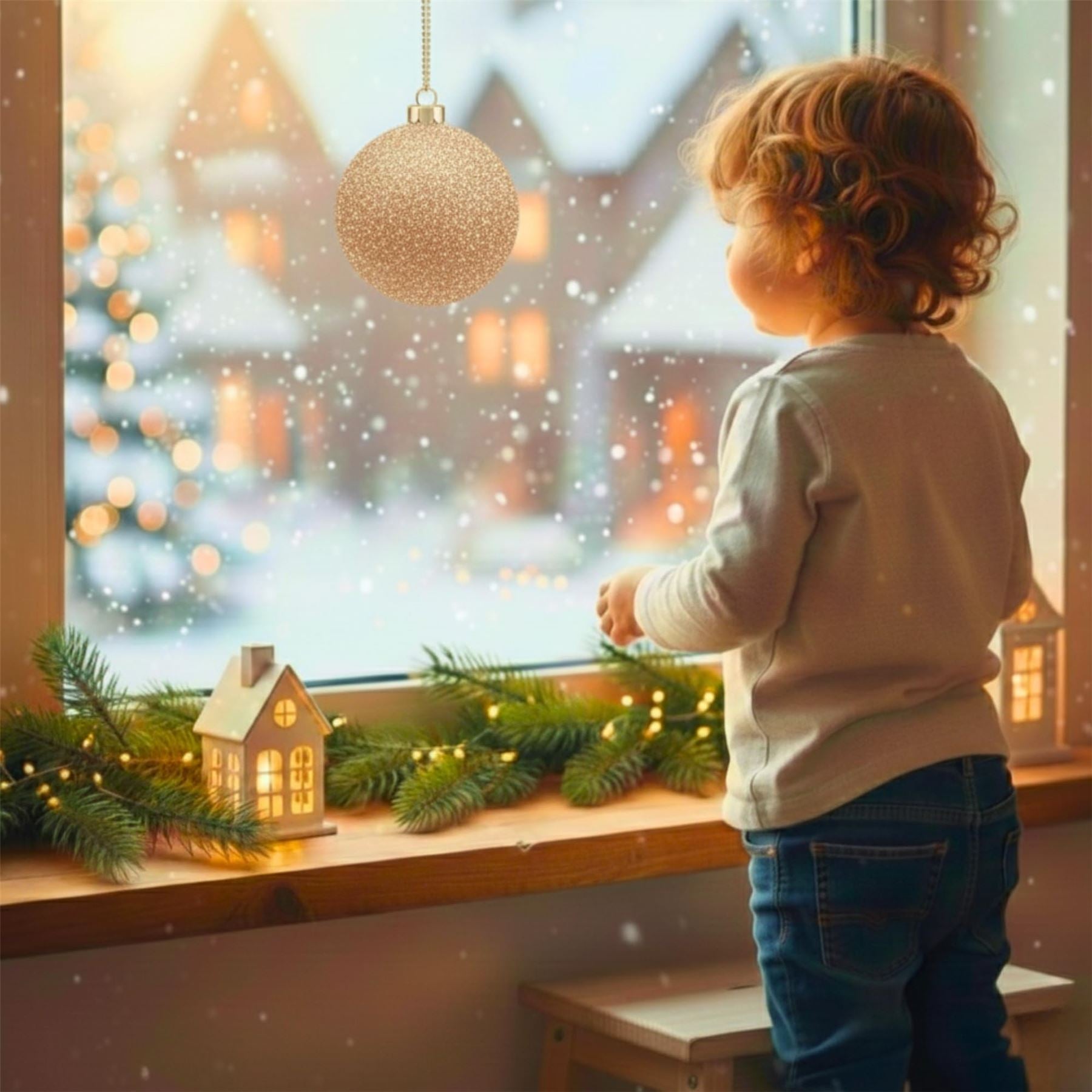 20cm Champagne Glitter Shatterproof Christmas Bauble – Sparkling Festive Hanging Decoration