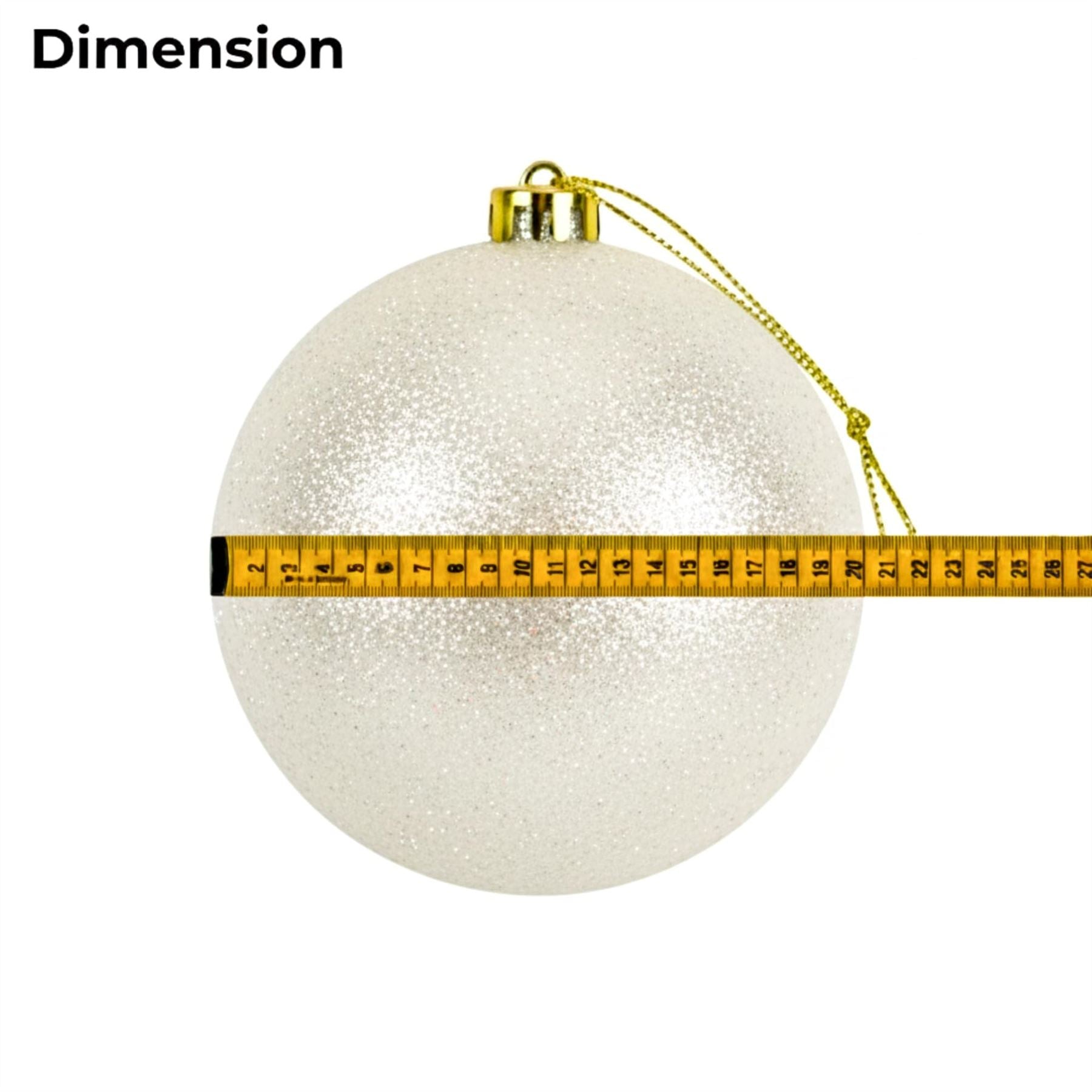 20cm White Glitter Shatterproof Christmas Bauble – Sparkling Festive Hanging Decoration
