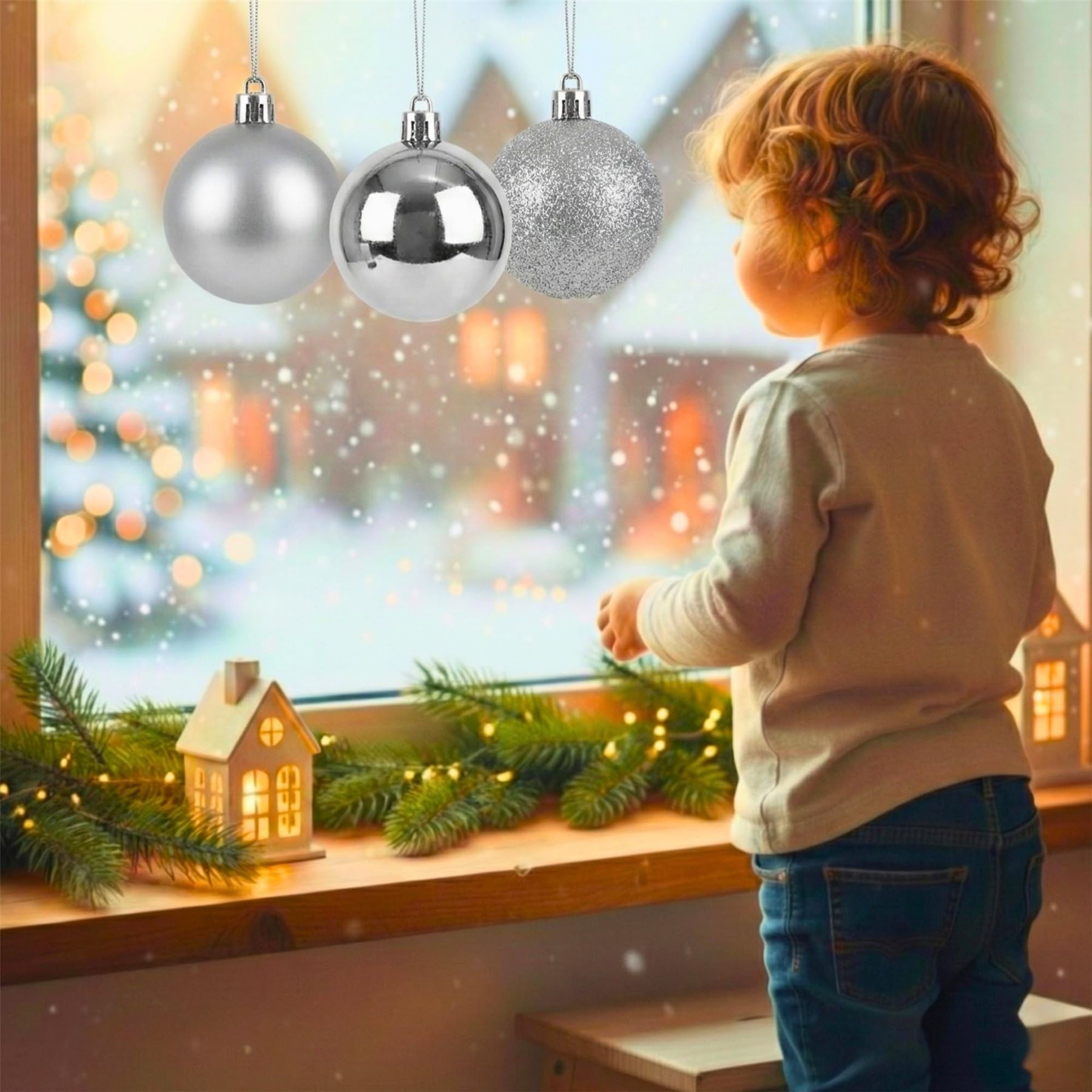 20cm Silver Christmas Baubles – Assorted 3-Pack (Matt & Glitter, Shatterproof)