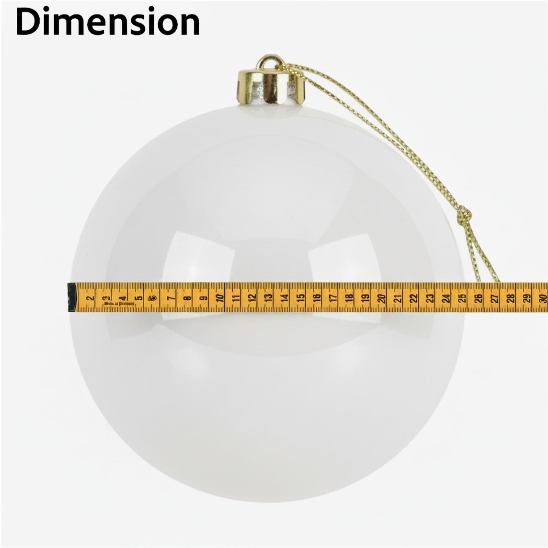 25cm White Christmas Bauble – Shatterproof, Gloss Finish