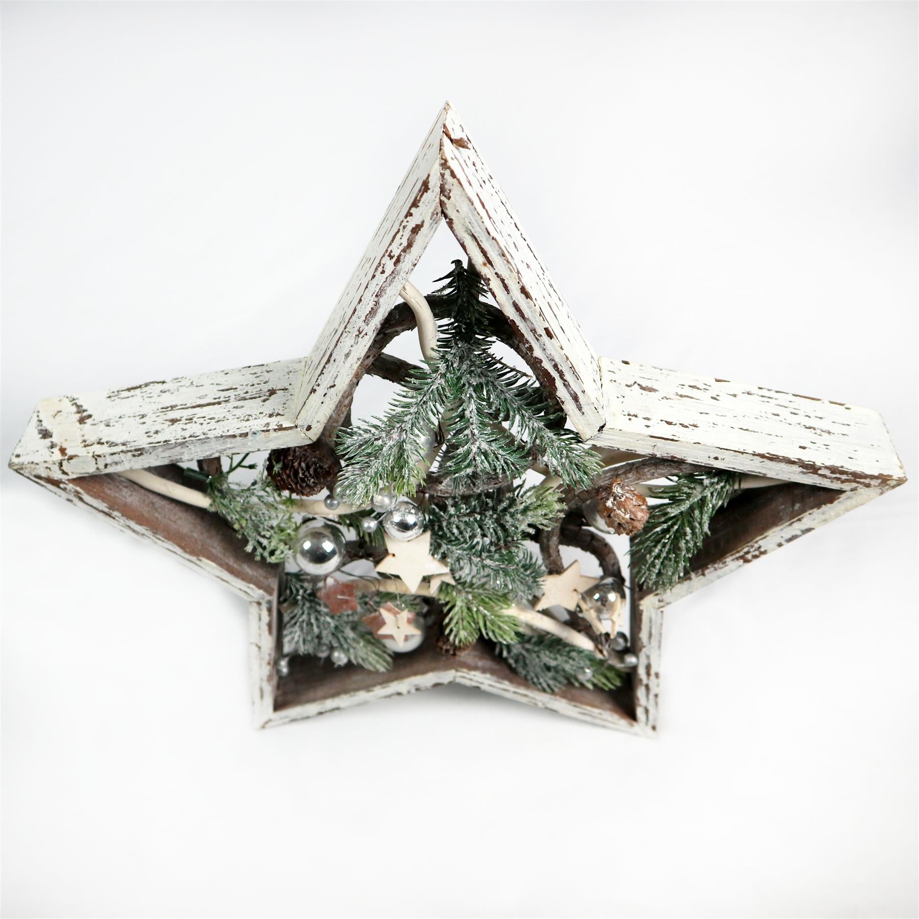 Pre Lit Christmas Table Decorations Wooden Rustic Star Xmas Gift Home Decor 42CM