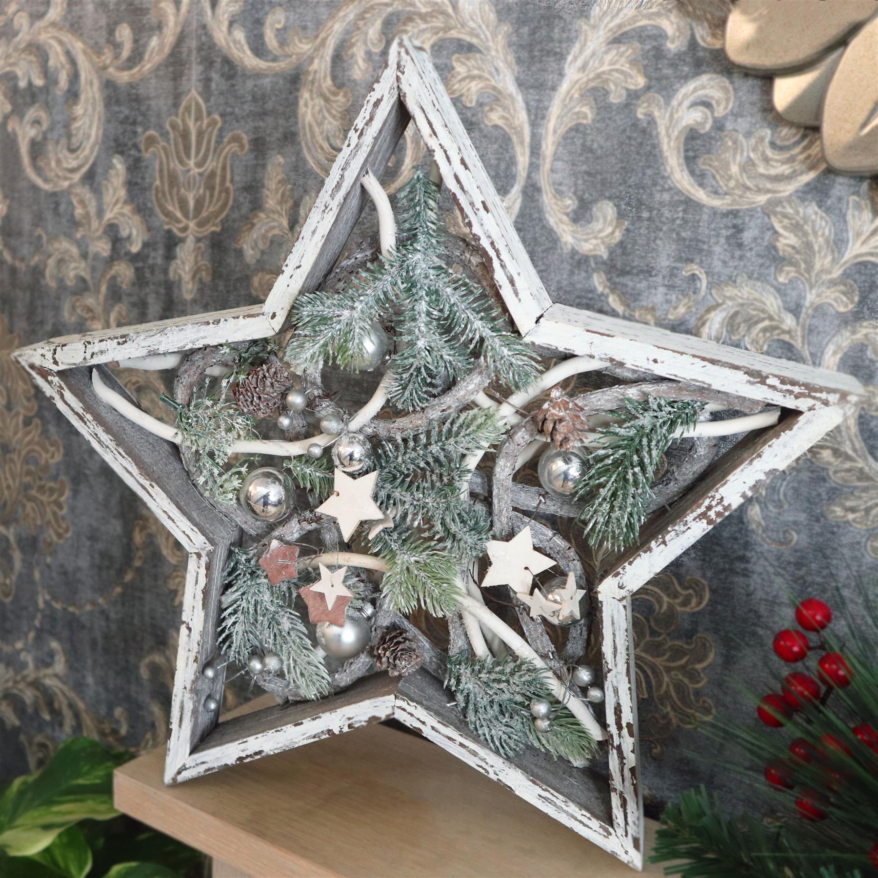 Pre Lit Christmas Table Decorations Wooden Rustic Star Xmas Gift Home Decor 42CM