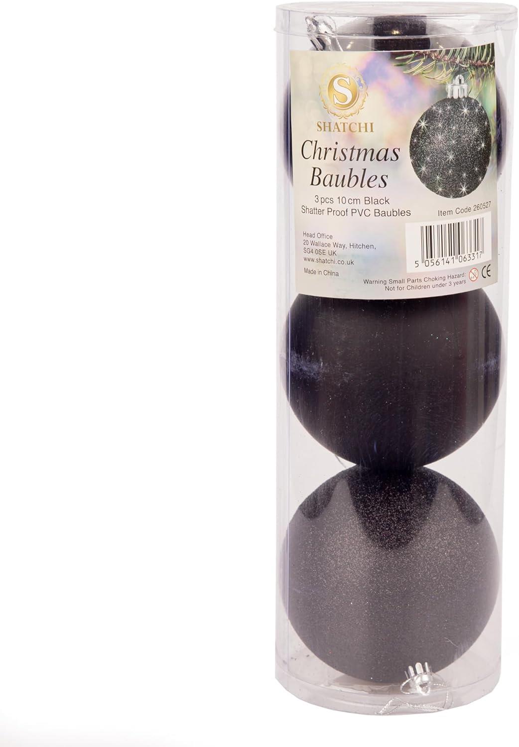 3pcs Christmas Baubles Tree Ornaments Black Balls Xmas Hanging Decorations 10cm