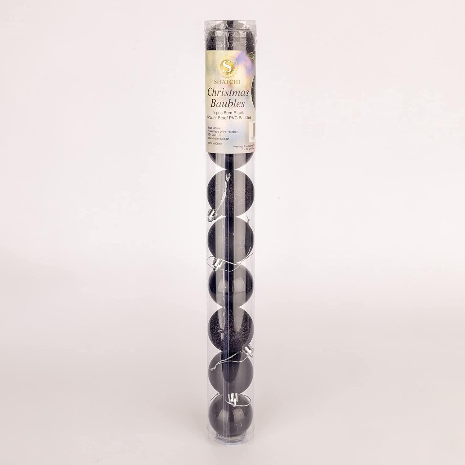 9PCS Christmas Baubles Tree Ornaments Black Balls Xmas Hanging Decorations 50mm