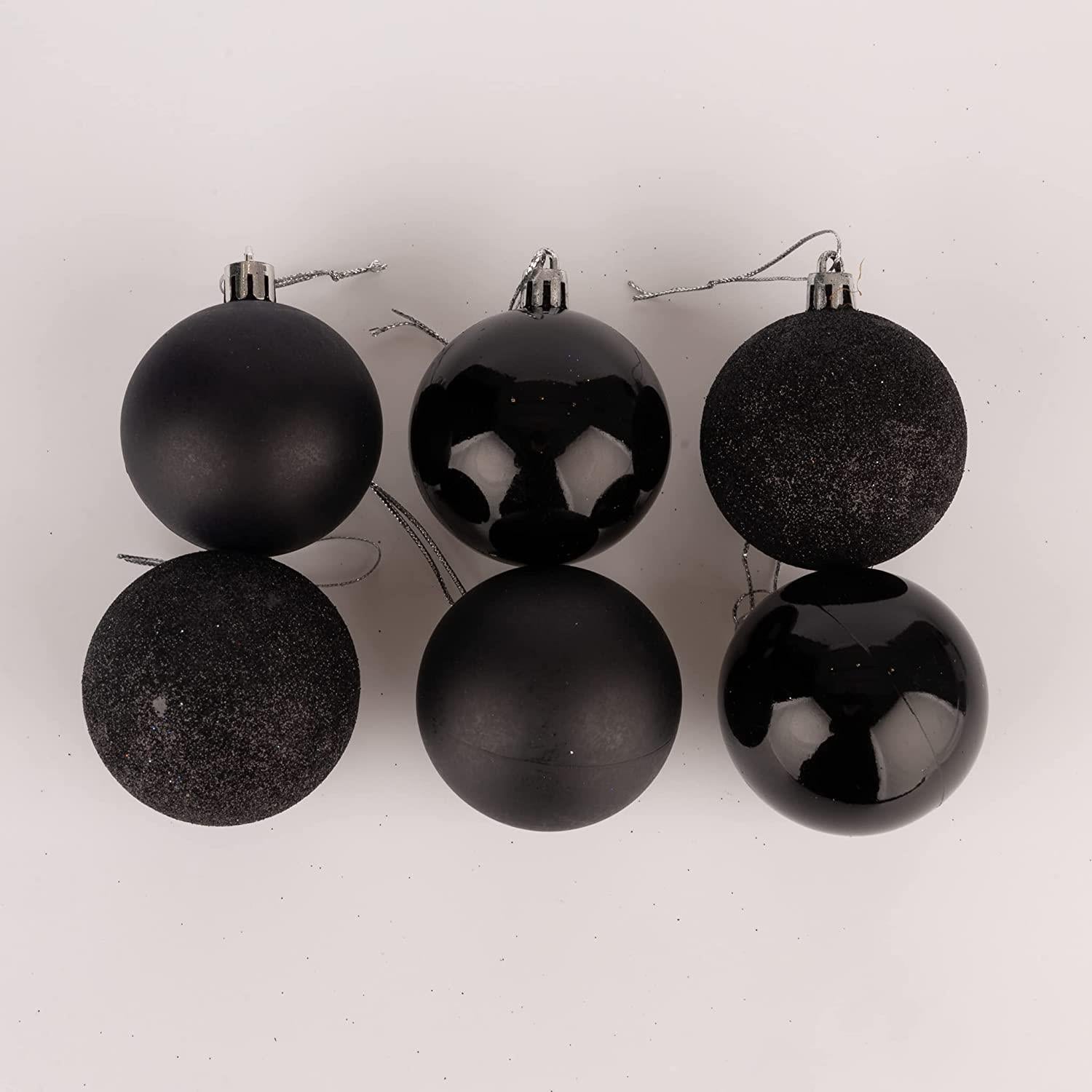 6X Christmas Baubles Tree Ornaments Black Balls Xmas Hanging Decorations 60mm