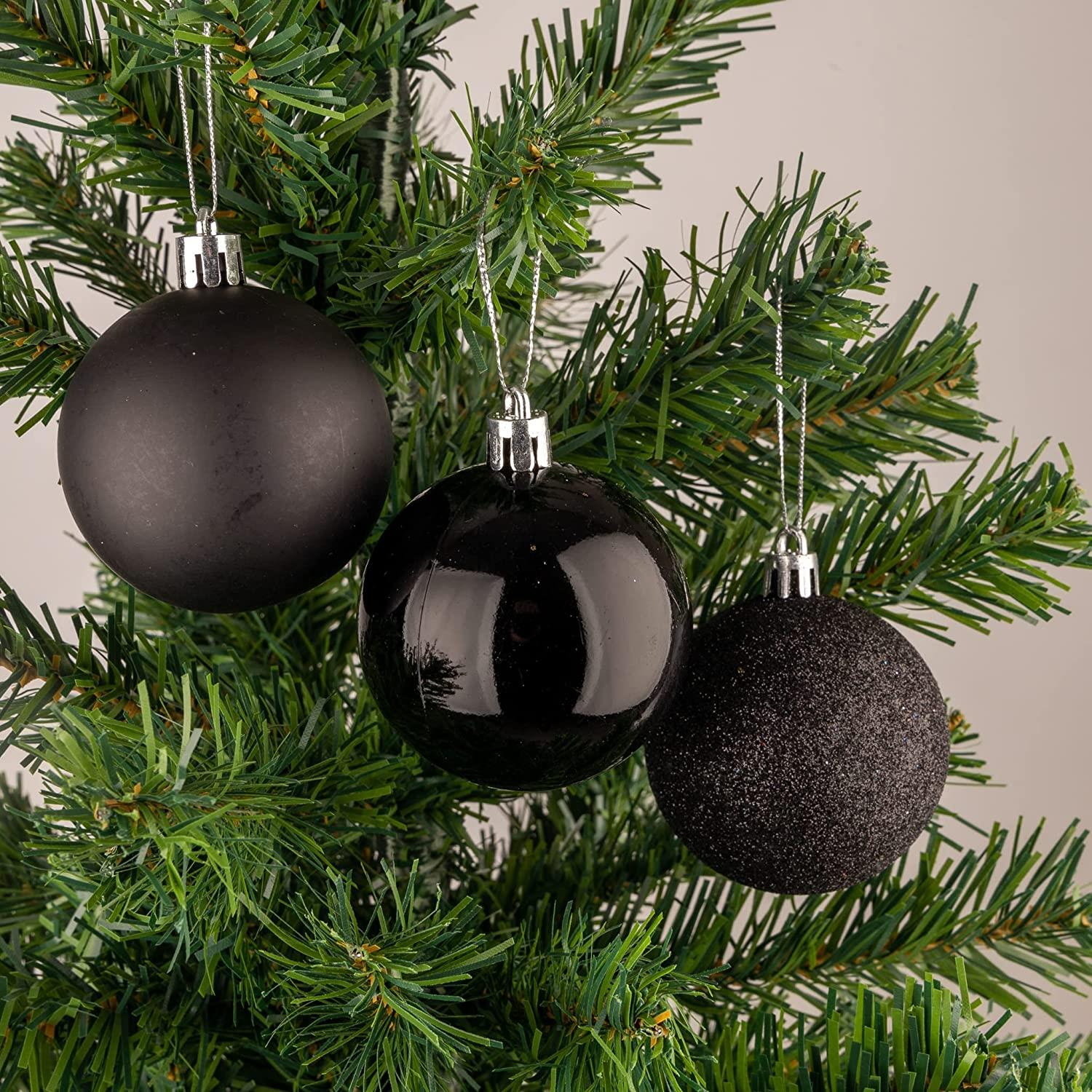 6X Christmas Baubles Tree Ornaments Black Balls Xmas Hanging Decorations 60mm
