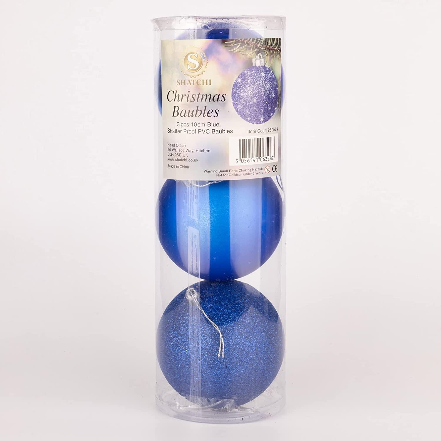 3pcs Christmas Baubles Tree Ornaments Blue Balls Xmas Hanging Decorations 10cm