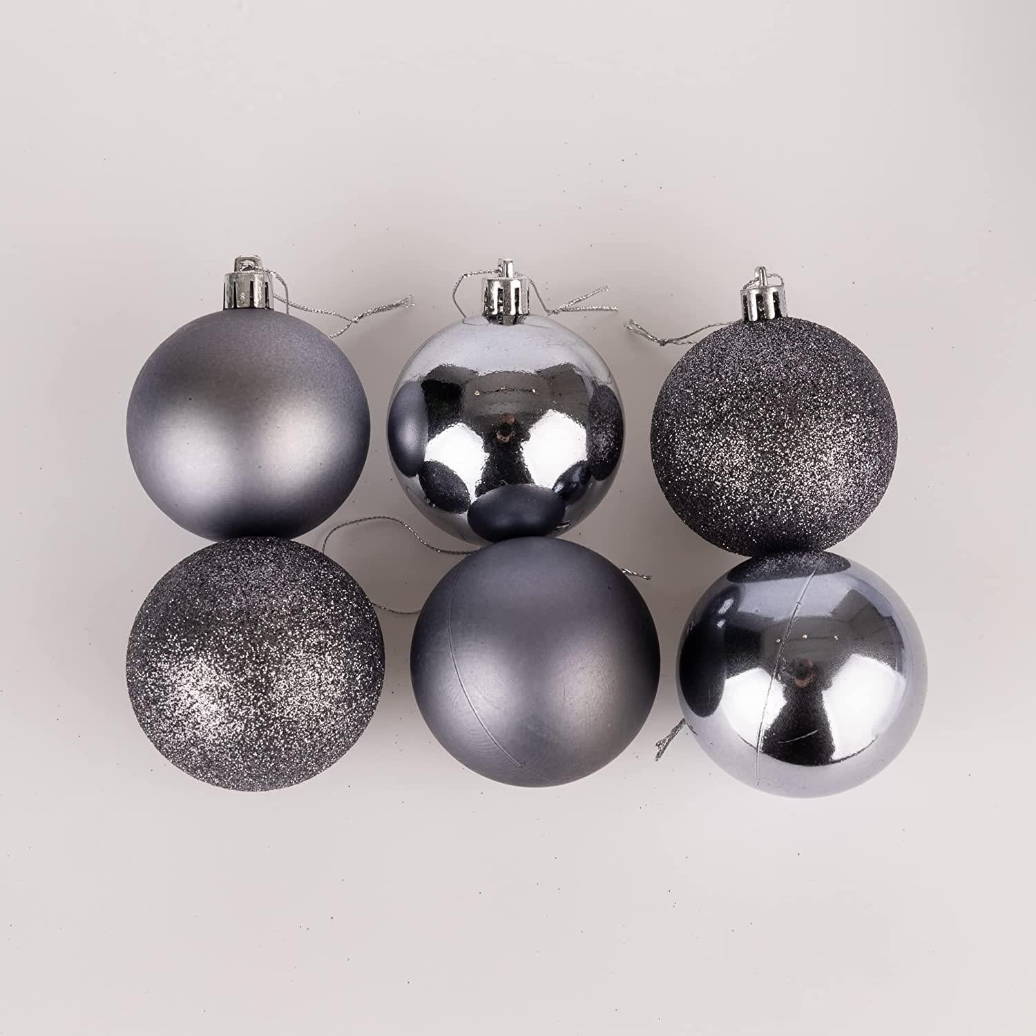 3X Christmas Baubles Tree Ornament Dark Grey Balls Xmas Hanging Decoration 10cm