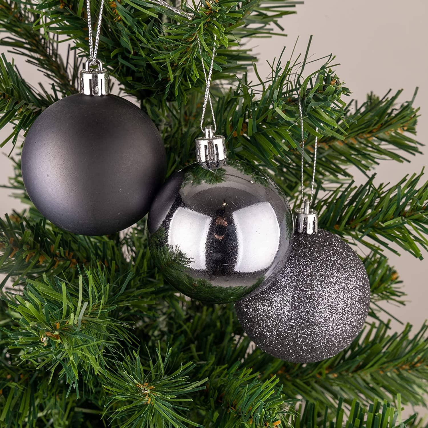 6X Christmas Baubles Tree Ornament Dark Grey Ball Xmas Hanging Decoration 60mm
