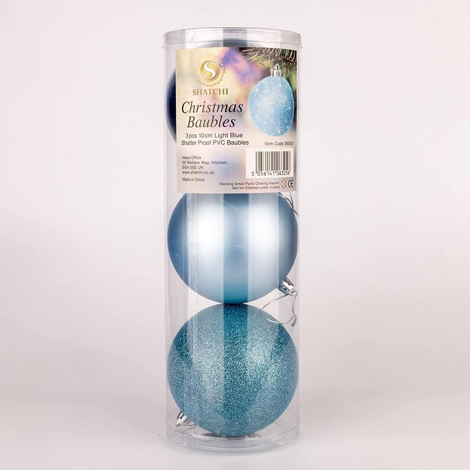 3X Christmas Baubles Tree Ornament Light Blue Balls Xmas Hanging Decoration 10cm
