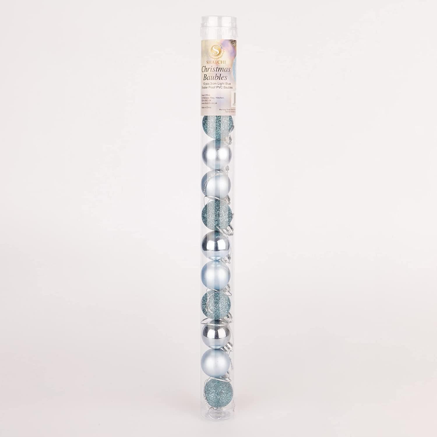 12X Christmas Baubles Tree Ornament Light Blue Ball Xmas Hanging Decoration 30mm