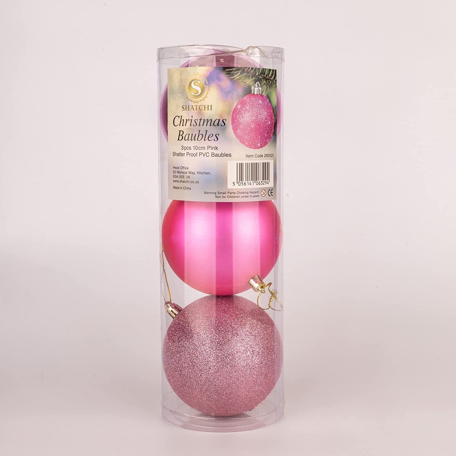 3pcs Christmas Baubles Tree Ornaments Pink Balls Xmas Hanging Decorations 10cm