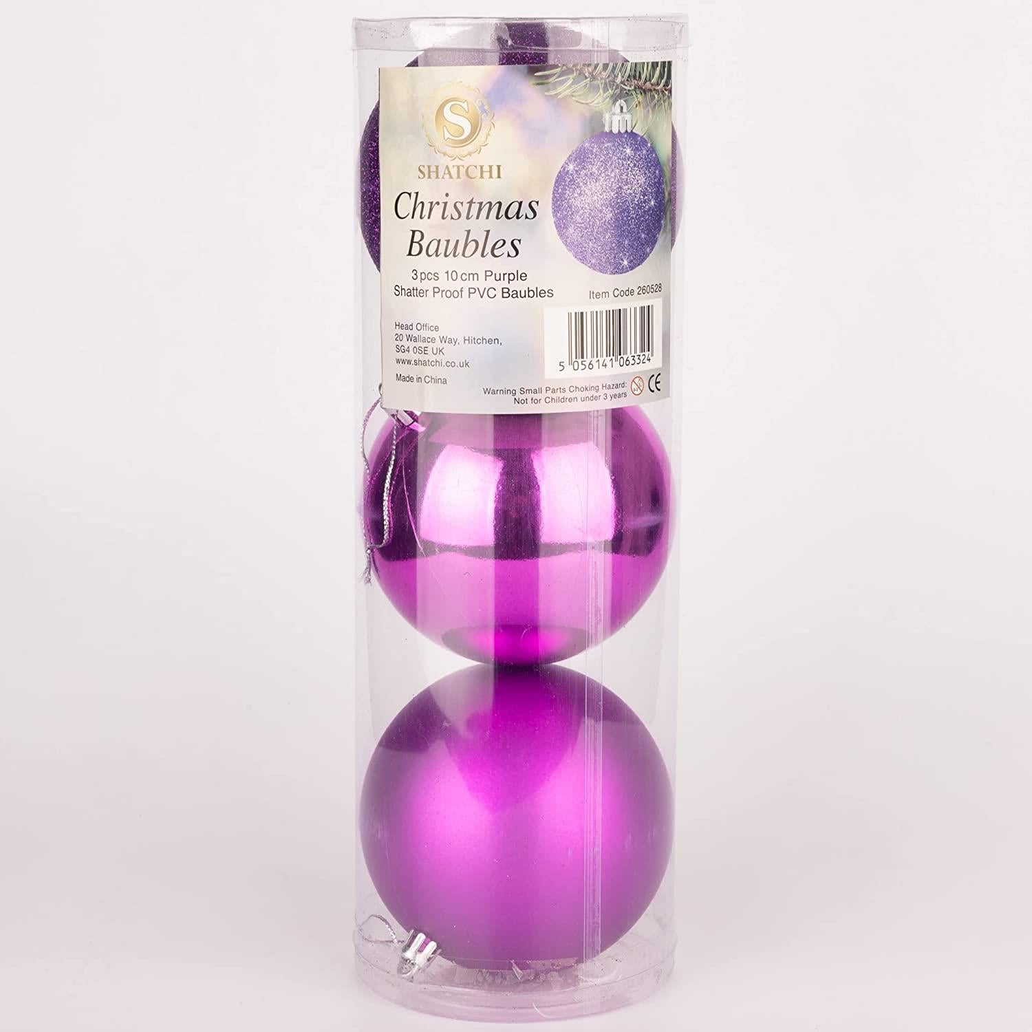 6pcs Christmas Baubles Tree Ornaments Purple Balls Xmas Hanging Decorations 10cm