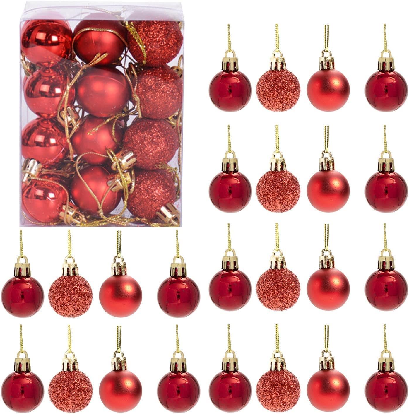 12pcs Christmas Baubles Tree Ornaments Red Balls Xmas Hanging Decorations 30mm