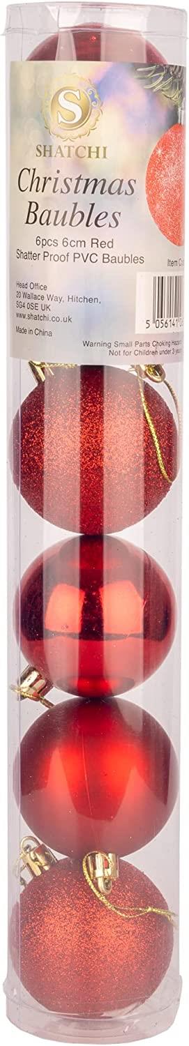 6X Christmas Baubles Tree Ornaments Red Balls Xmas Tree Ball Hanging Decorations