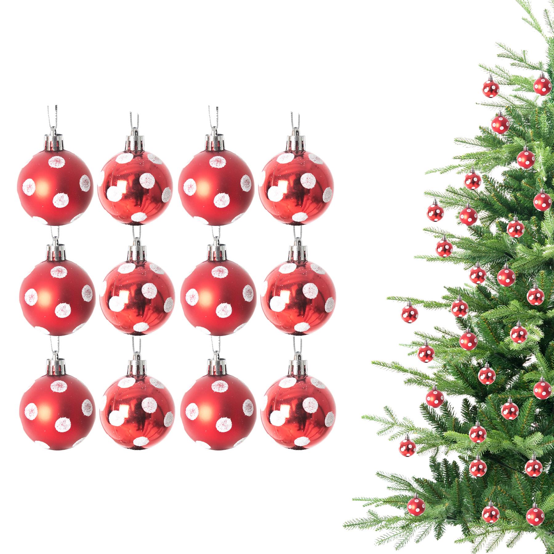 Baubles Red White Polka Dots 3Cm 12Pcs Set Pvc