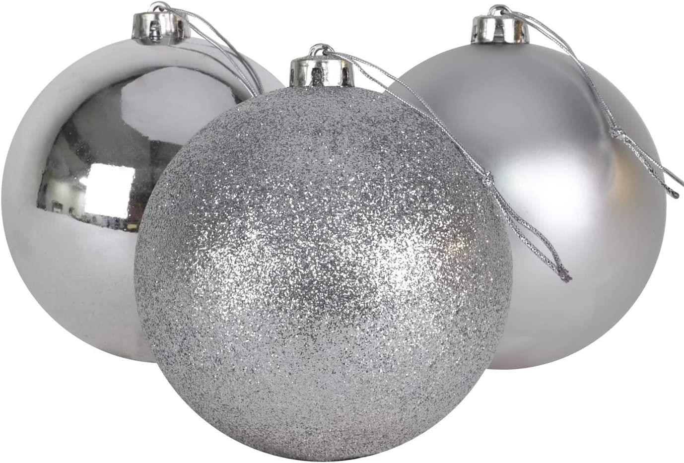 3X Christmas Baubles Tree Ornaments Silver Balls Hanging Xmas Decorations 10cm
