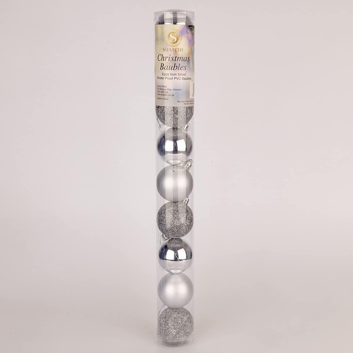 9PCS Christmas Baubles Tree Ornaments Silver Balls Xmas Hanging Decoration 50mm