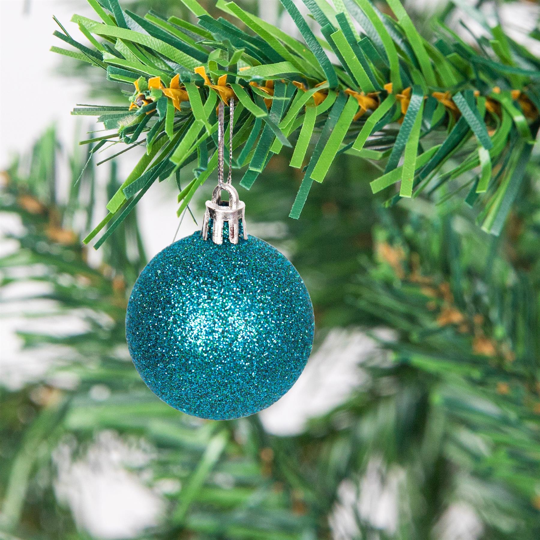9 Teal Blue Christmas Baubles Set Shatterproof Glitter Matte Shiny Festive Decor