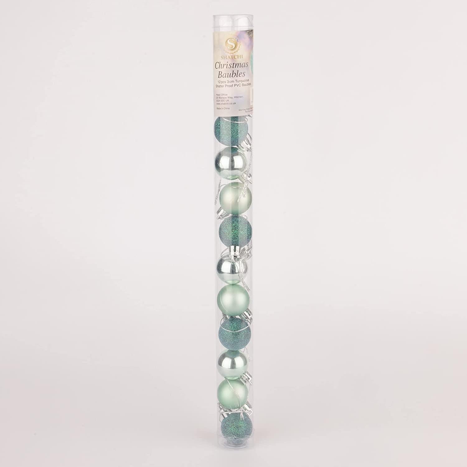 12X Christmas Baubles Hanging Decoration Turquoise Ball Xmas Tree Ornament 30mm