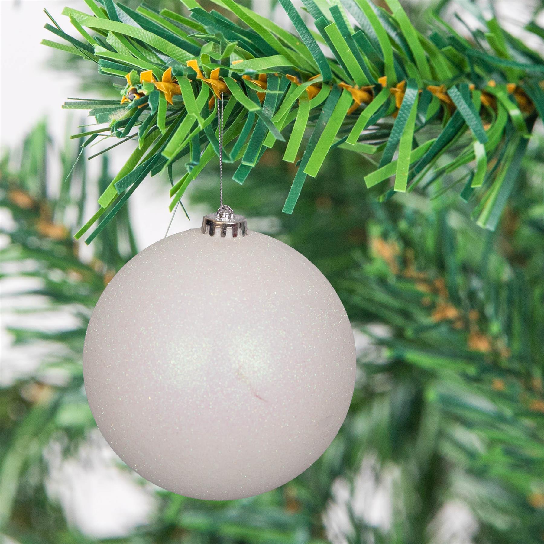 3 White Shatterproof Christmas Baubles Decoration Glitter Matte Shiny Finish