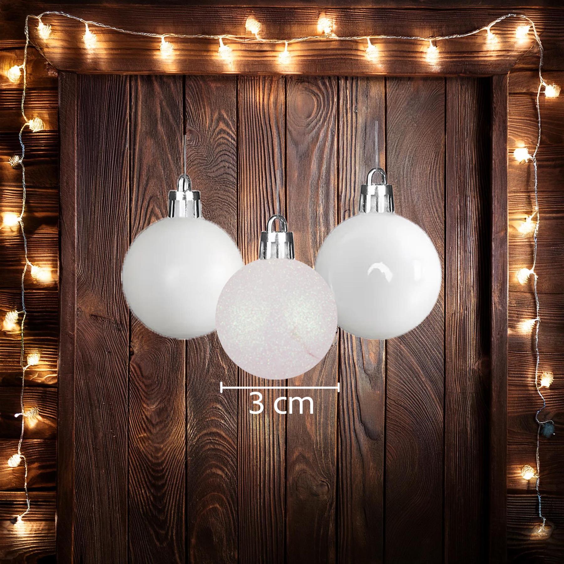 24pcs Christmas Baubles Tree Ornaments White Ball Xmas Festive Hanging Decor 3cm