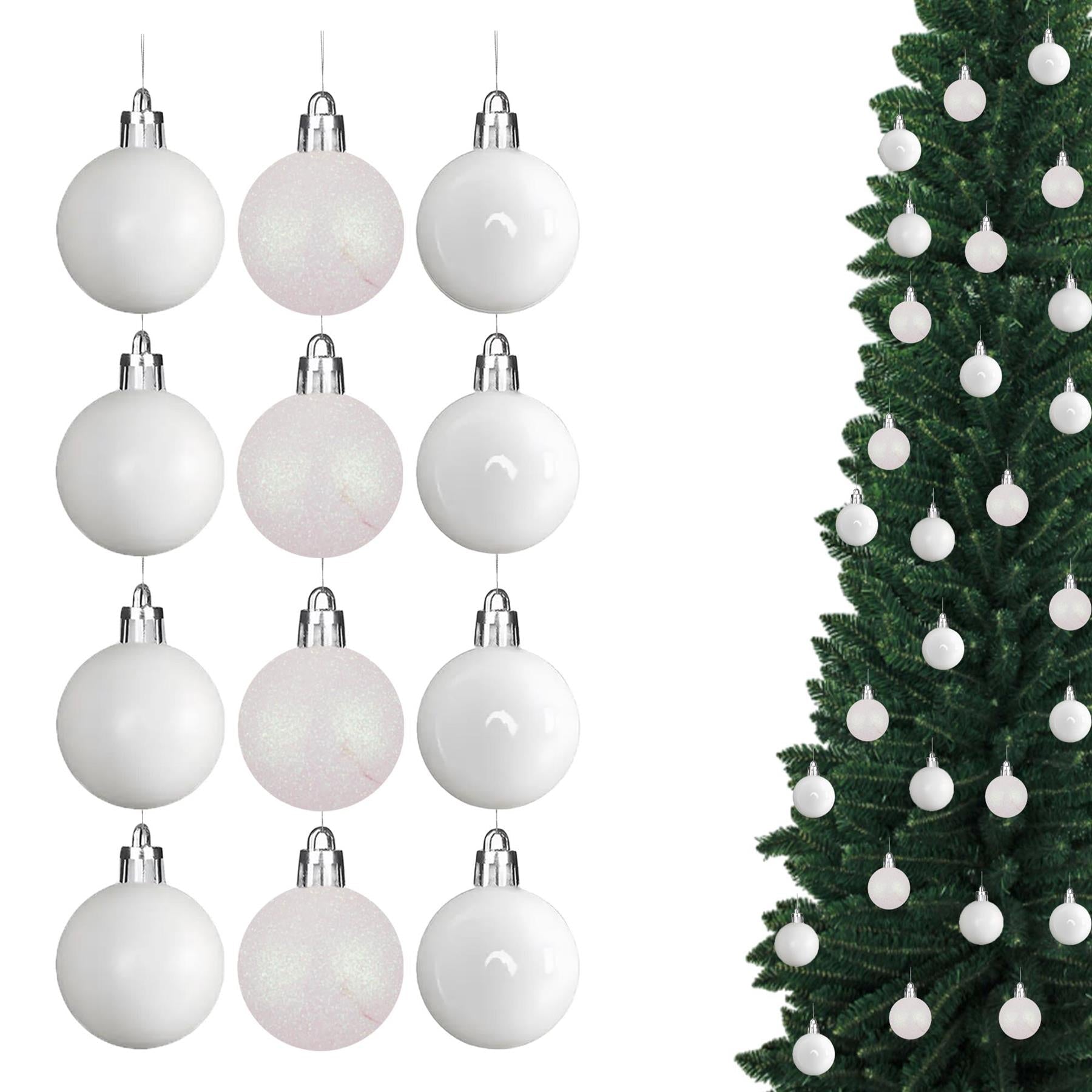 24pcs Christmas Baubles Tree Ornaments White Ball Xmas Festive Hanging Decor 3cm