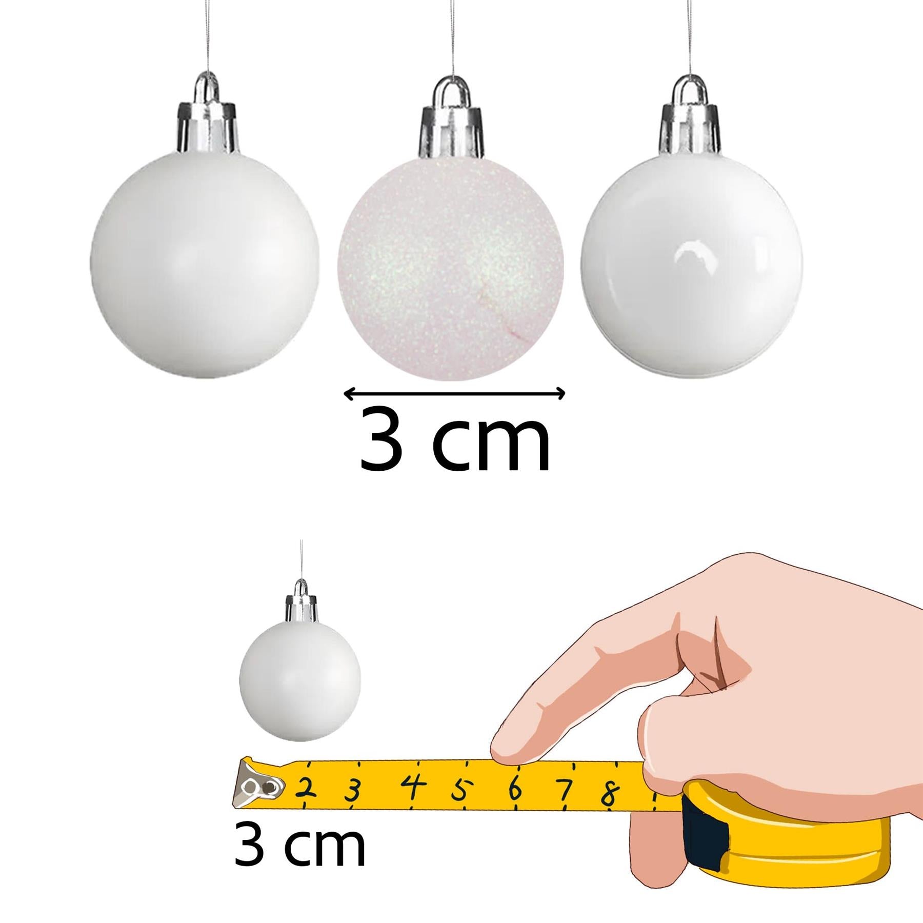 24pcs Christmas Baubles Tree Ornaments White Ball Xmas Festive Hanging Decor 3cm