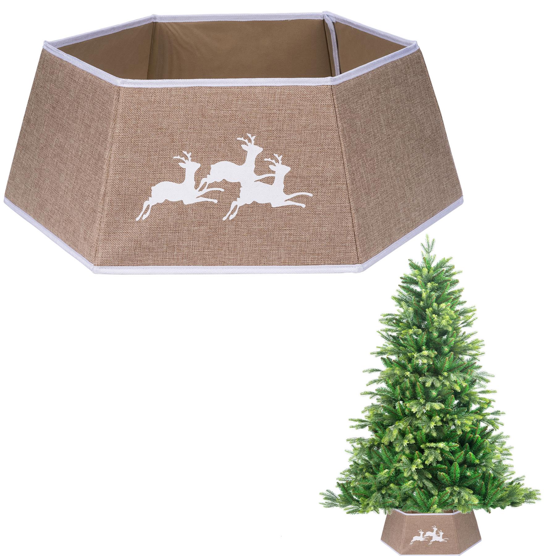 Beige Hexagon Christmas Tree Collar Fabric - Size: Bottom Dia 26.8Inch, Top Dia 20.75Inch,Height 9.8 Inch