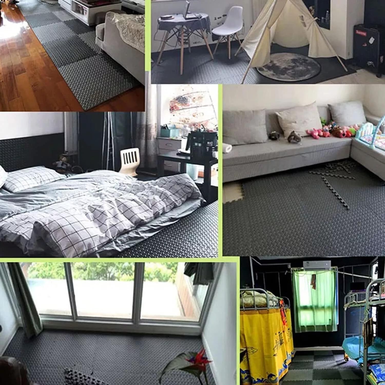 Black Interlocking Gym Floor Mats – 24 EVA Tiles (60x60x1.1cm)