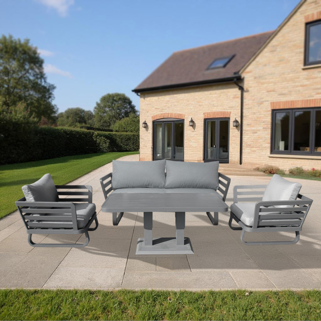 Cannes 4 Seater Aluminium Sofa Lounge Set 4pcs with Adjustable Table