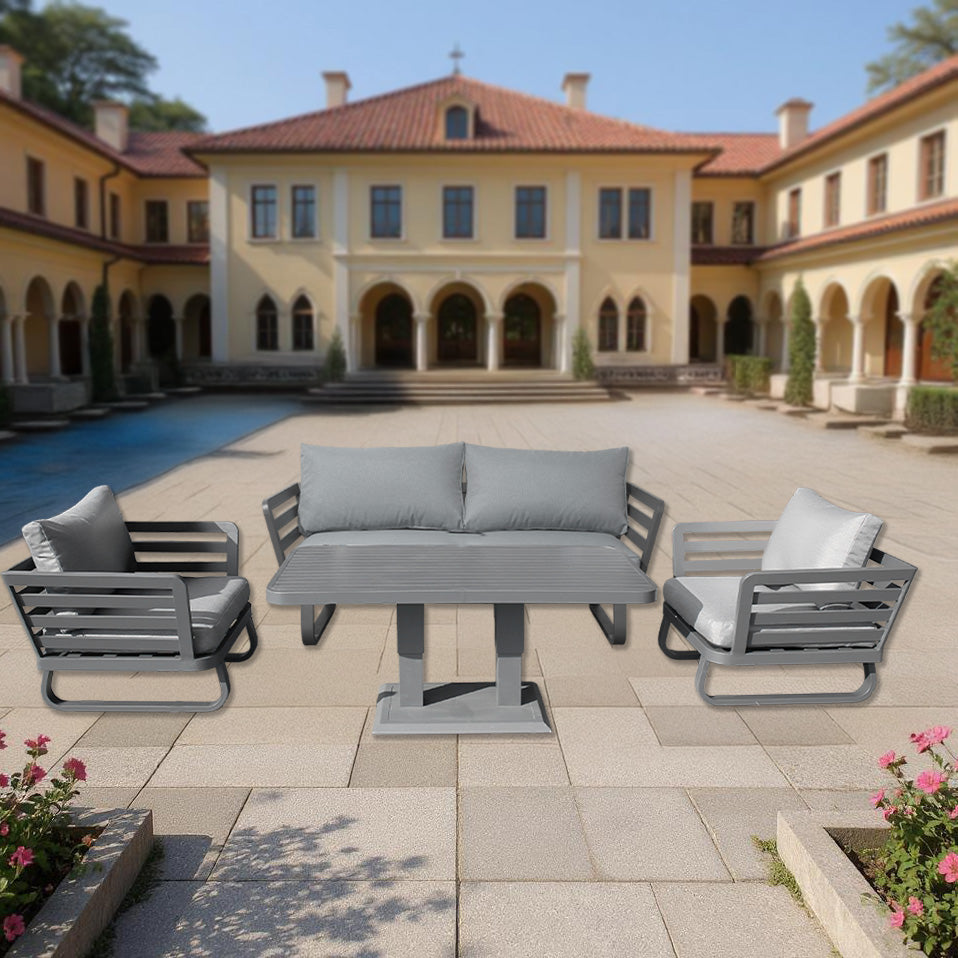 Cannes 4 Seater Aluminium Sofa Lounge Set 4pcs with Adjustable Table