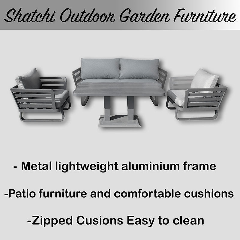 Cannes 4 Seater Aluminium Sofa Lounge Set 4pcs with Adjustable Table