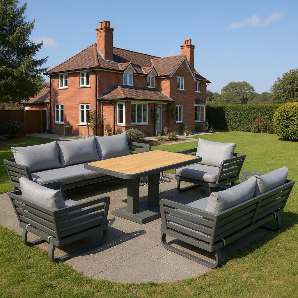 Cannes Grand 7 Seater Aluminium Sofa Lounge Set 5pcs with Adjustable Table