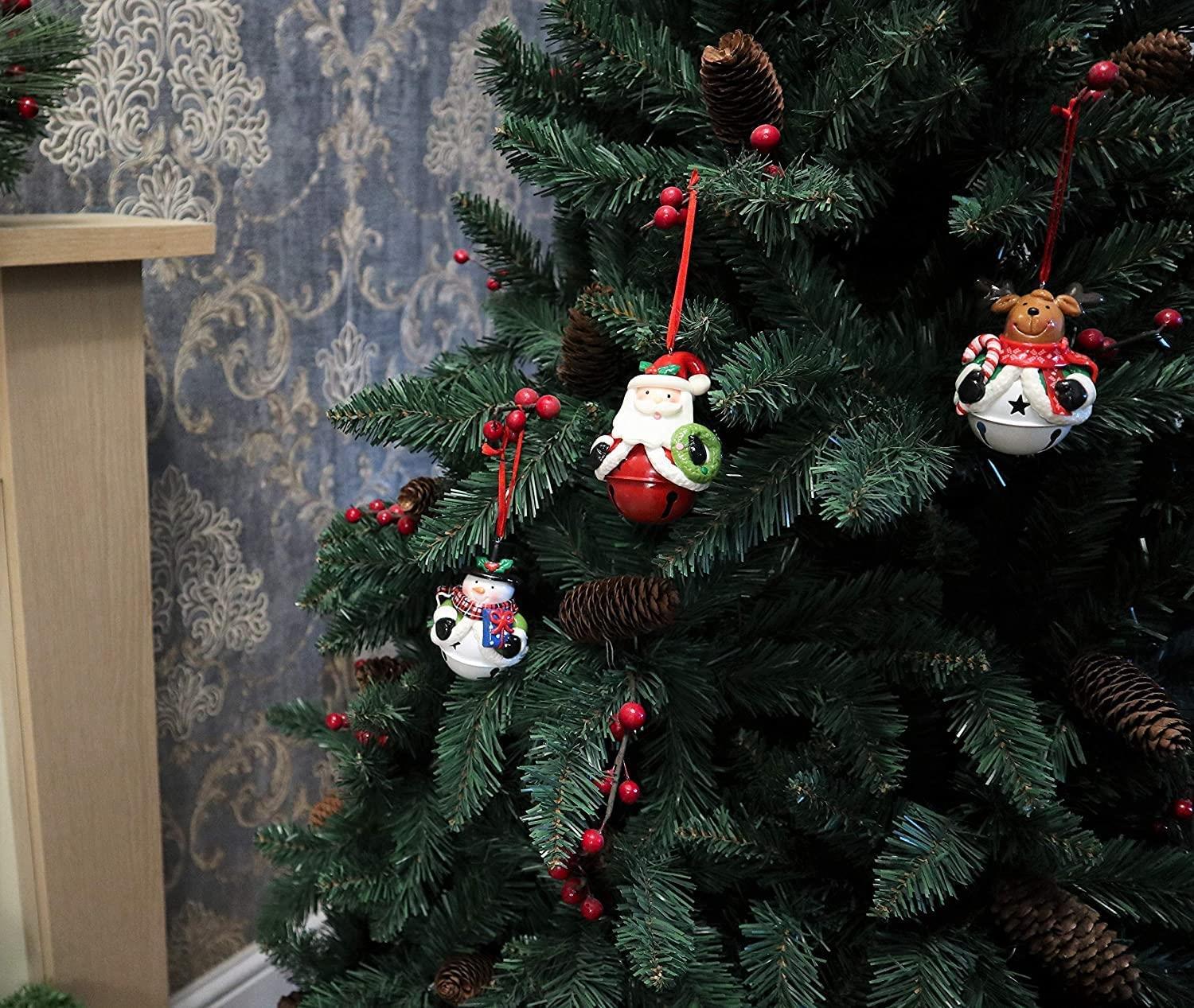 Christmas Hanging Decorations 12x Santa Snowman Reindeer + Bells Decorations UK