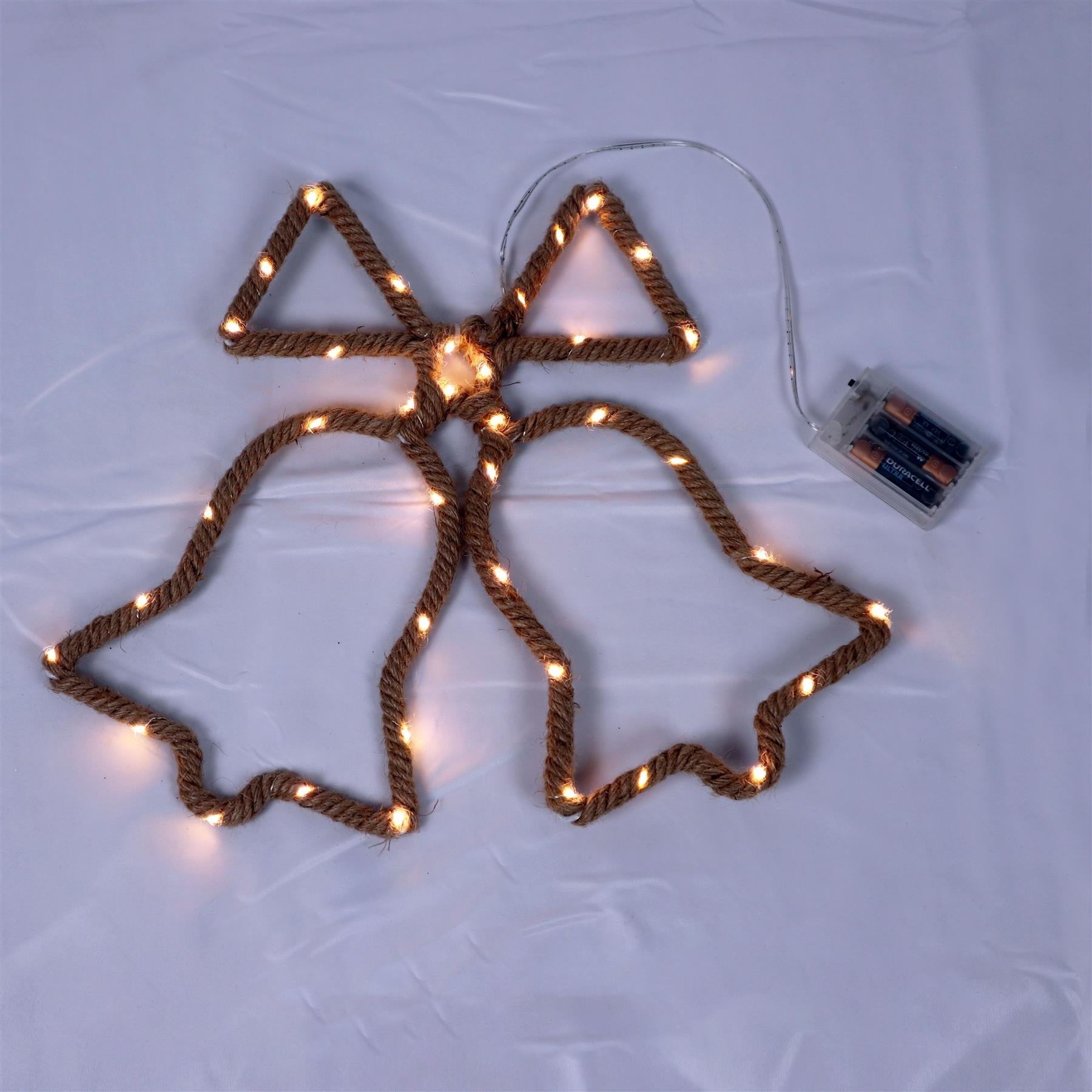 Christmas Silhouette Rope Lights Bells Shape LED Hemp Jute Retro Wall Decoration
