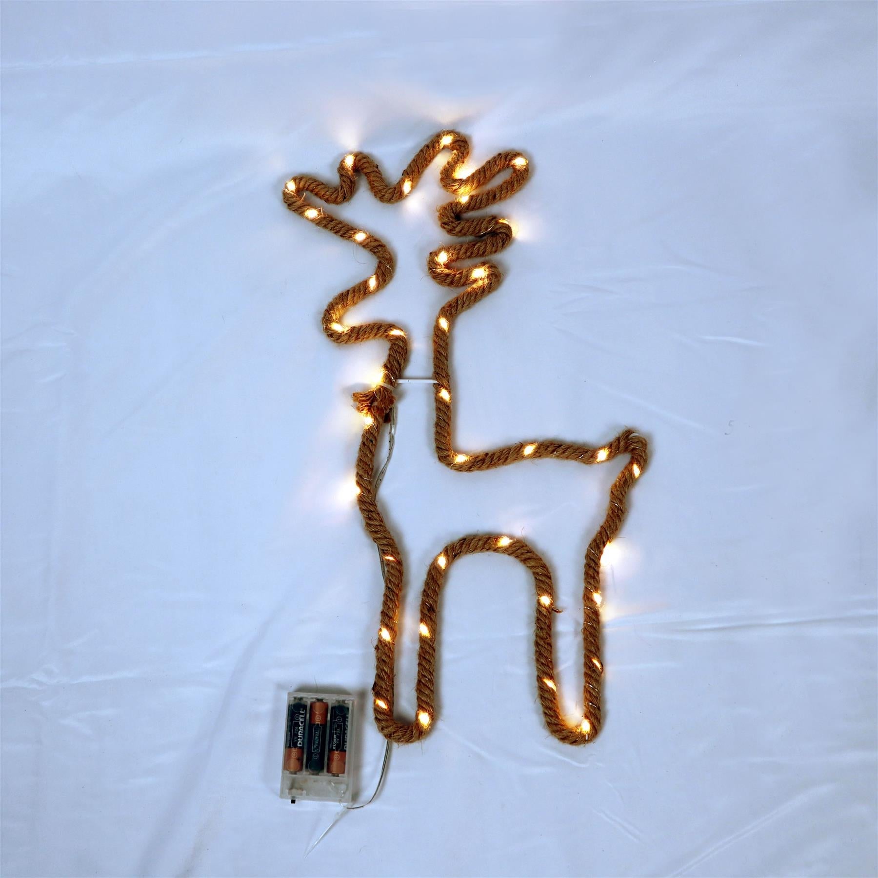 Christmas Silhouette Rope Lights Reindeer LED Hemp Jute Retro Wall Decorations