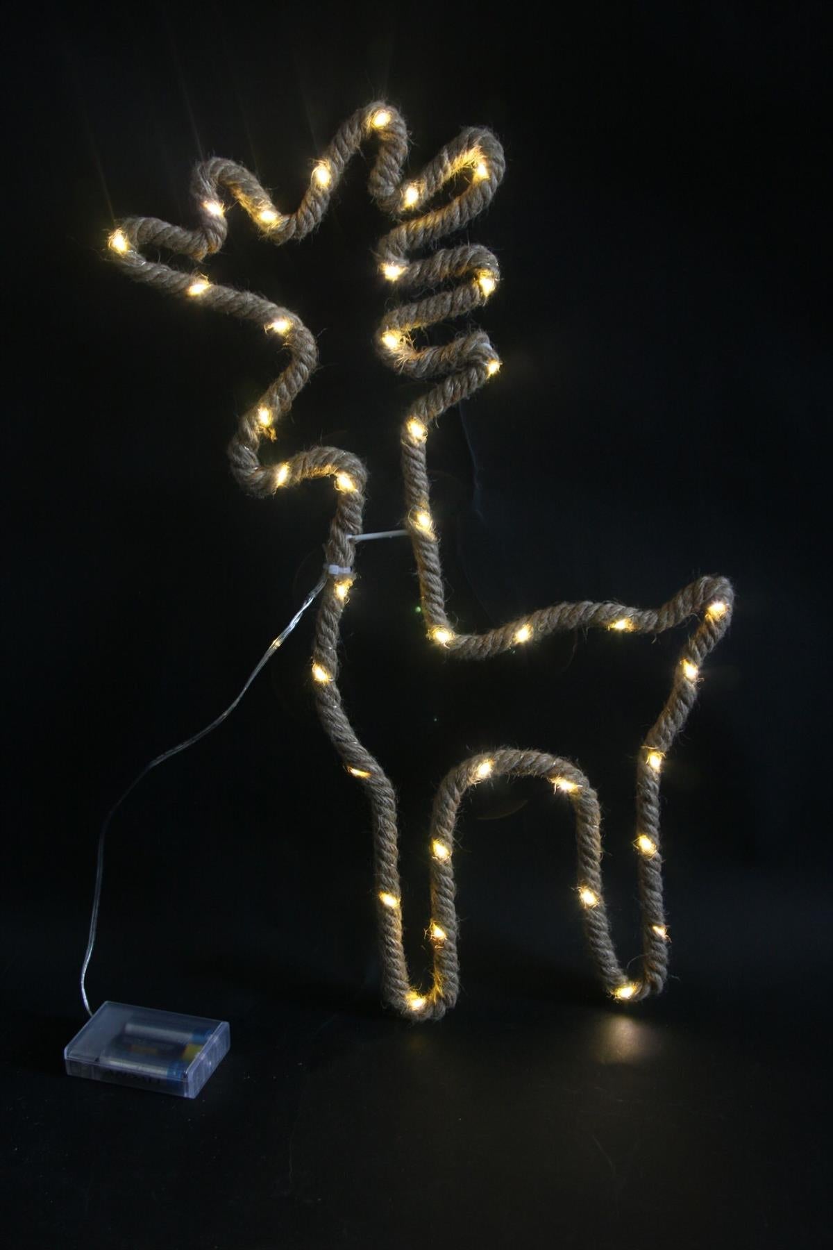 Christmas Silhouette Rope Lights Reindeer LED Hemp Jute Retro Wall Decorations