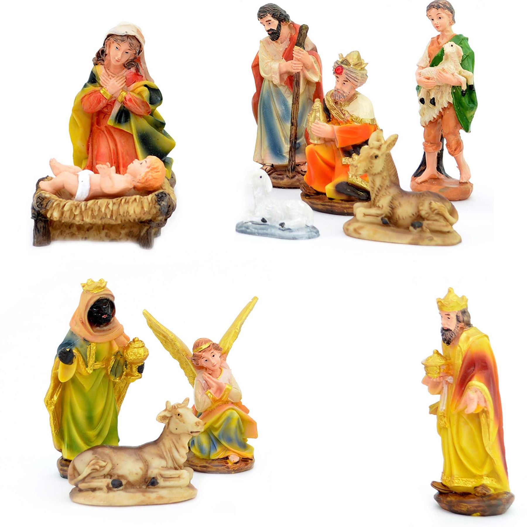 Christmas Figure Set Nativity Scene Wooden Stable Birth Jesus Christ XMAS Decor
